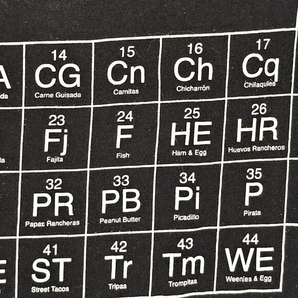 Funny Shirt Periodic Table Of Tacos T-Shirt Mens XL Black-White - Soft Material - Picture 2 of 11